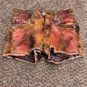 Rock Revival Orange Brown Jean Shorts Distressed Tie-Dye